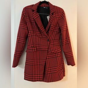 Red and black houndstooth jumpsuit dress